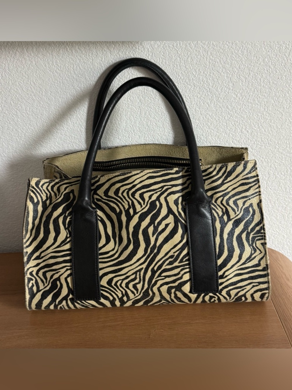 Y2K Style Laura Di Maggio Milano Genuine Leather Zebra Animal Print Purse